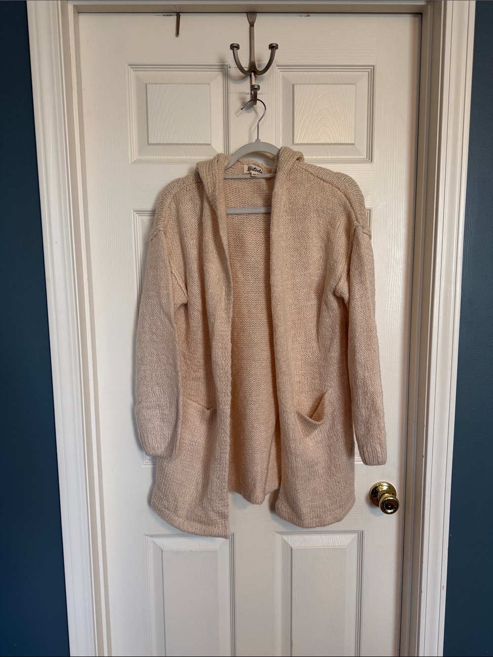 Listicle Open-Front Hooded Cardigan in Beige